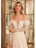 Off Shoulder Floral Lace Tulle Chic Wedding Dress